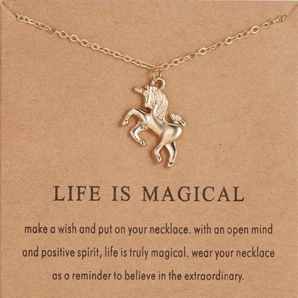 Unicorn Pendant Gold Tone Chain Necklace